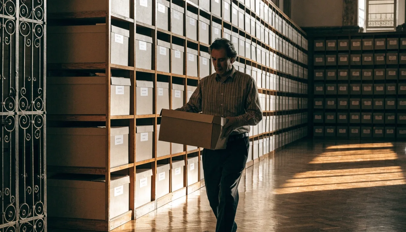 Archivo de expedientes y formularios en una oficina administrativa de Sevilla